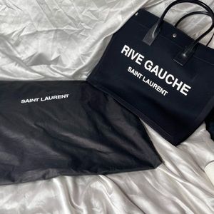 YSL :RIVE GAUCHE TOTE BAG IN LINEN AND LEATHER